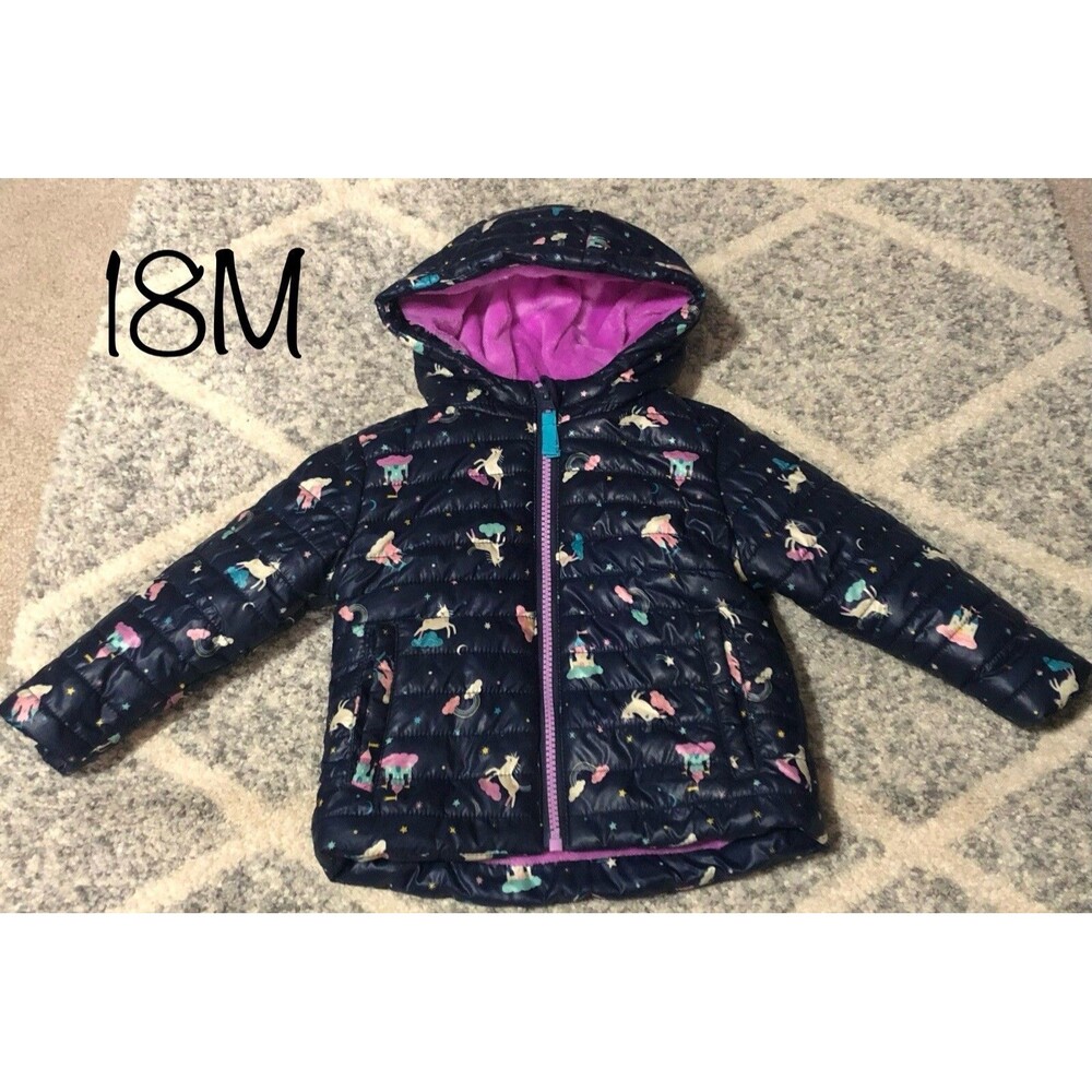 Cat & Jack Unicorn Puffer Lined Coat Toddler Size 18 months